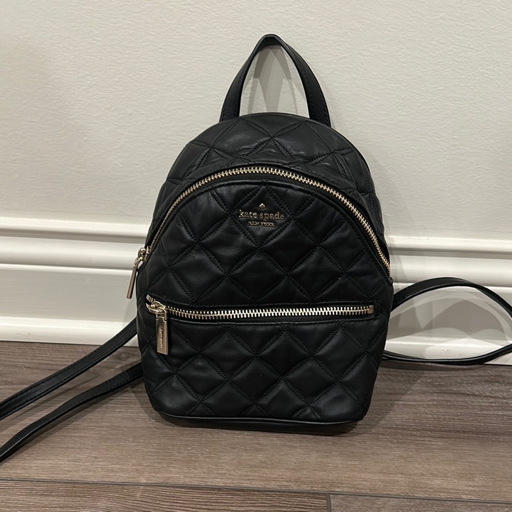 Kate Spade Black Quilted Backpack with Gold Accents